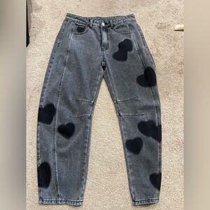 Dark Gray Barrel Jeans with hearts sz M